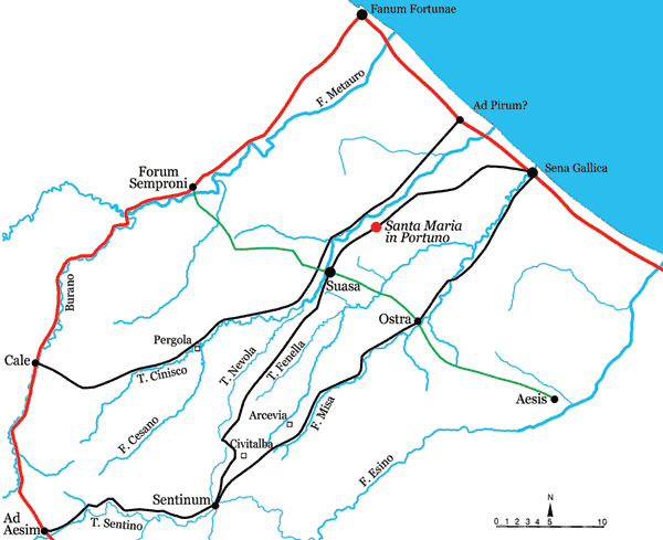 i centri principali e la viabilità della valle del Cesano in età romana